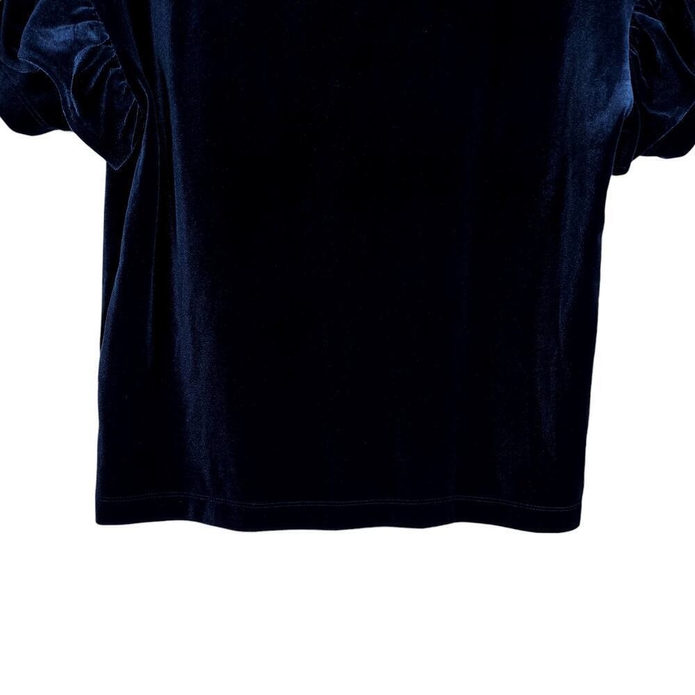 Madewell Womens Tee XXS Dark Blue Velvet Short Ruffle Sleeve Crew Neck Chic Top - Picture 10 of 12
